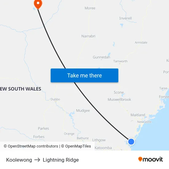 Koolewong to Lightning Ridge map
