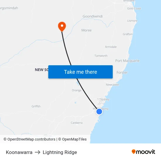 Koonawarra to Lightning Ridge map