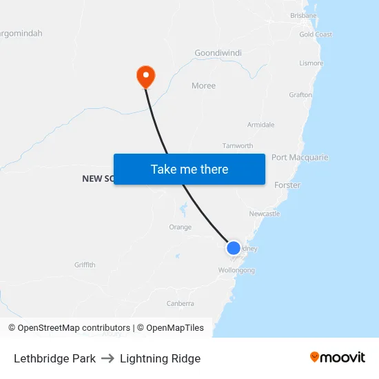 Lethbridge Park to Lightning Ridge map