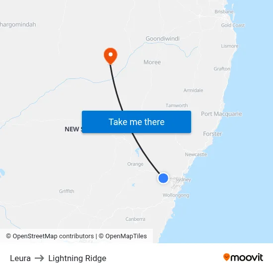 Leura to Lightning Ridge map