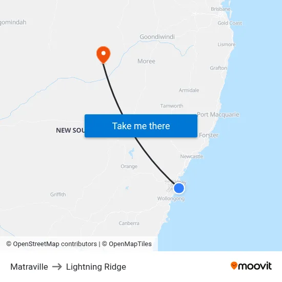 Matraville to Lightning Ridge map