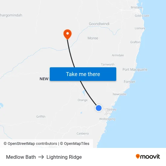 Medlow Bath to Lightning Ridge map