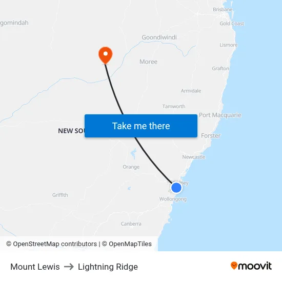 Mount Lewis to Lightning Ridge map