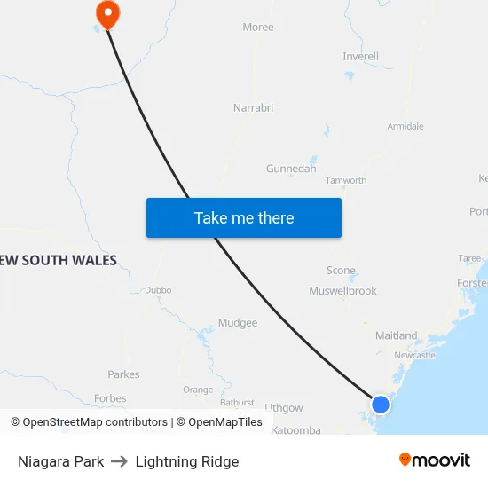 Niagara Park to Lightning Ridge map