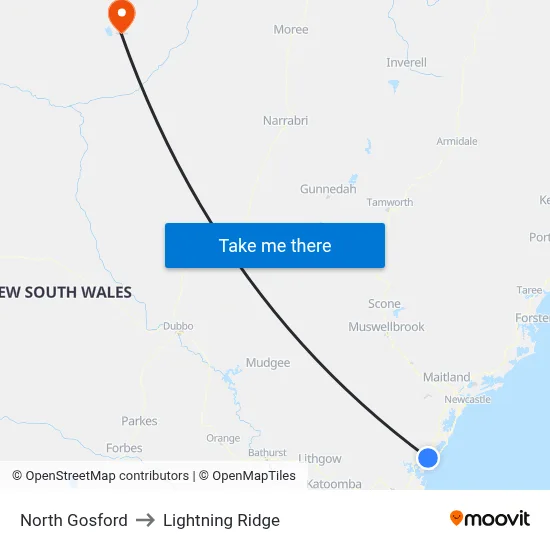 North Gosford to Lightning Ridge map