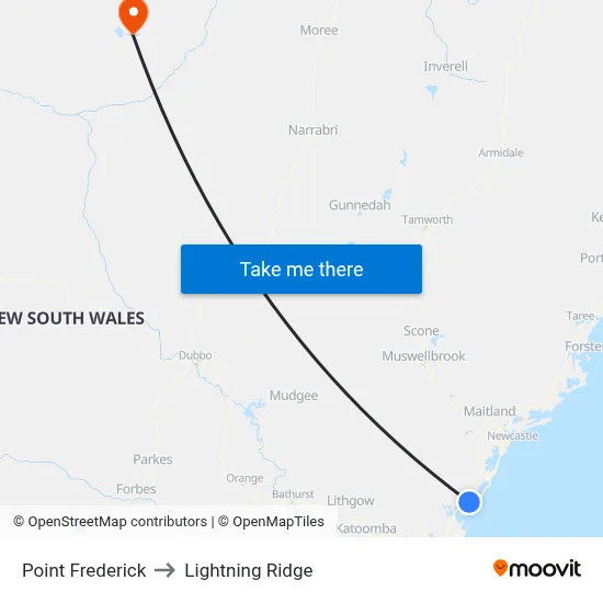 Point Frederick to Lightning Ridge map