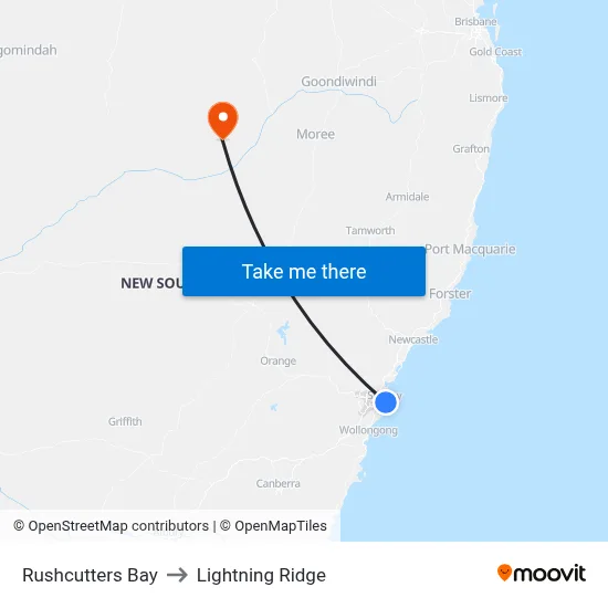 Rushcutters Bay to Lightning Ridge map