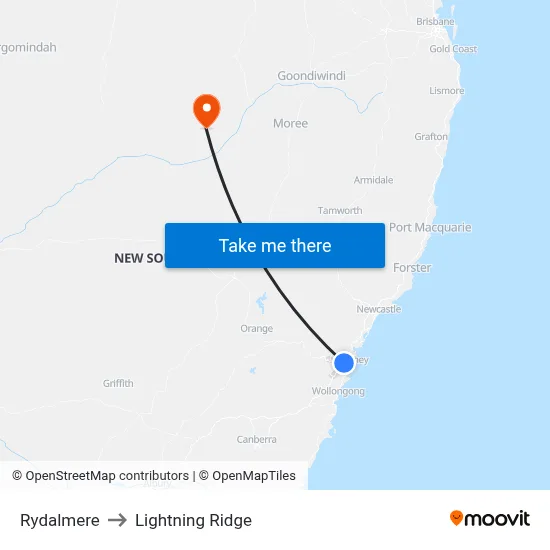 Rydalmere to Lightning Ridge map