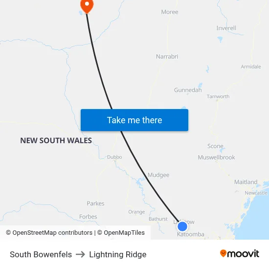 South Bowenfels to Lightning Ridge map