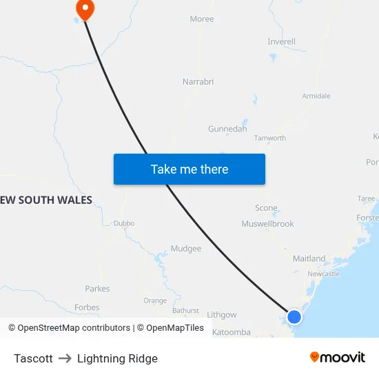 Tascott to Lightning Ridge map