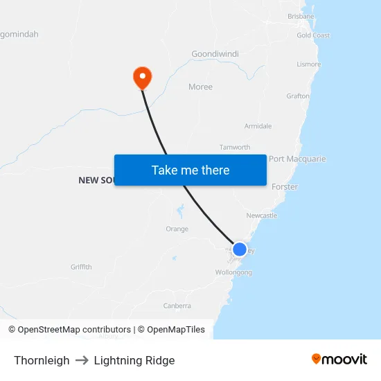 Thornleigh to Lightning Ridge map