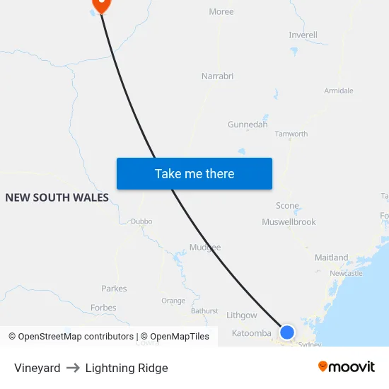 Vineyard to Lightning Ridge map