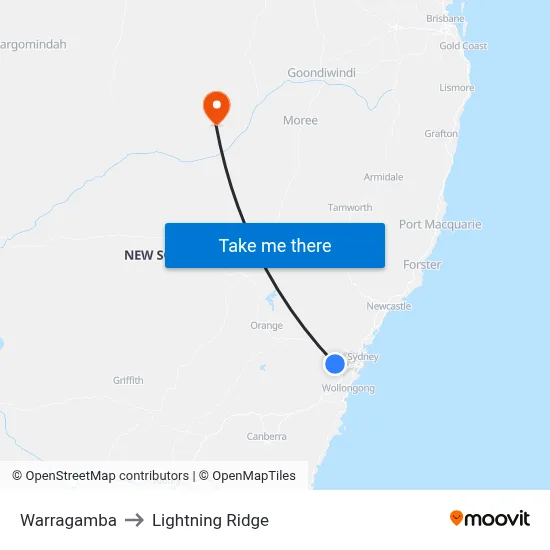 Warragamba to Lightning Ridge map