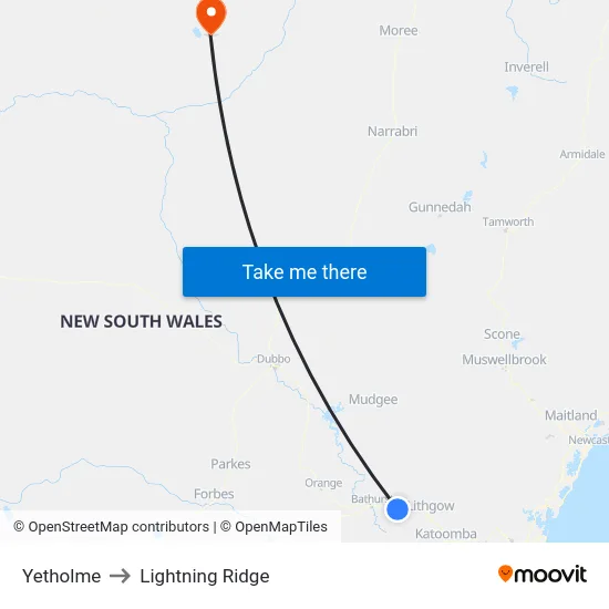 Yetholme to Lightning Ridge map