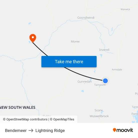 Bendemeer to Lightning Ridge map