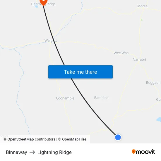 Binnaway to Lightning Ridge map
