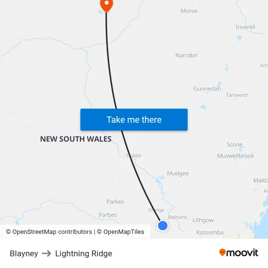 Blayney to Lightning Ridge map