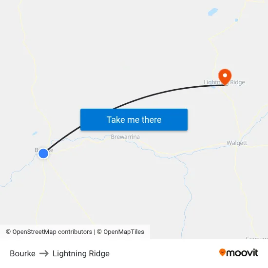 Bourke to Lightning Ridge map