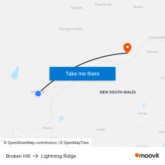 Broken Hill to Lightning Ridge map
