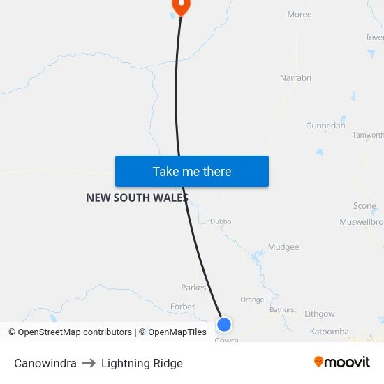 Canowindra to Lightning Ridge map