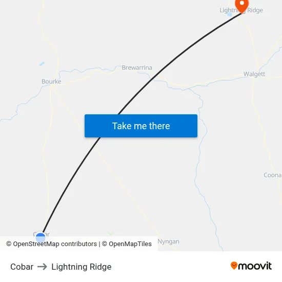 Cobar to Lightning Ridge map