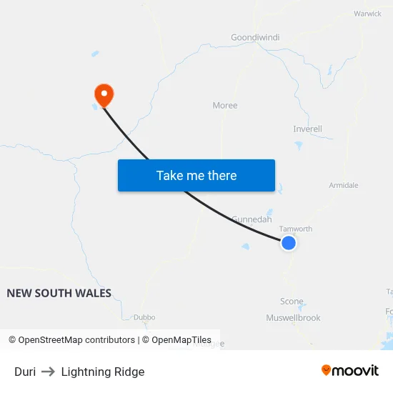 Duri to Lightning Ridge map