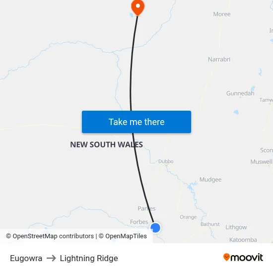 Eugowra to Lightning Ridge map
