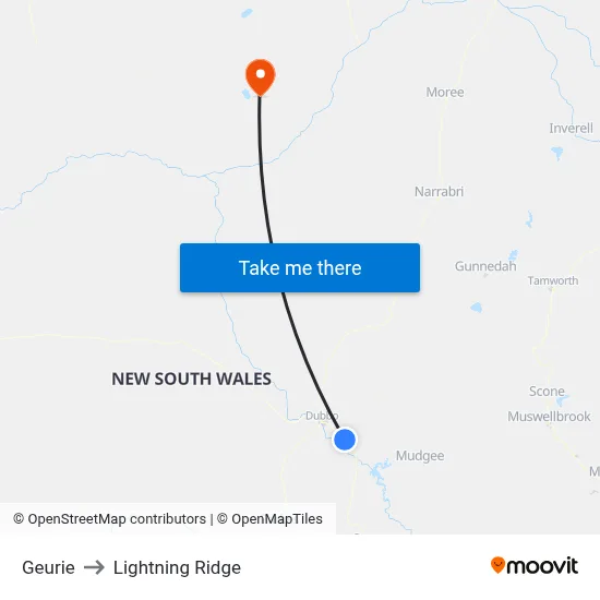 Geurie to Lightning Ridge map