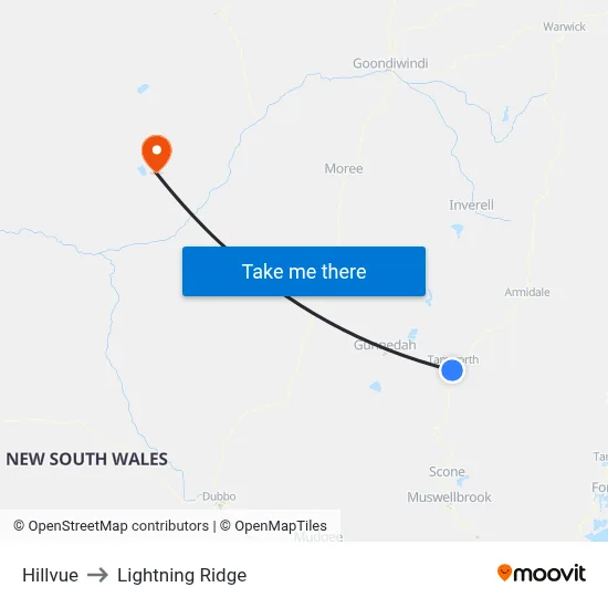 Hillvue to Lightning Ridge map