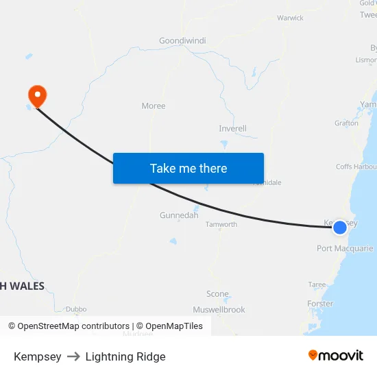 Kempsey to Lightning Ridge map