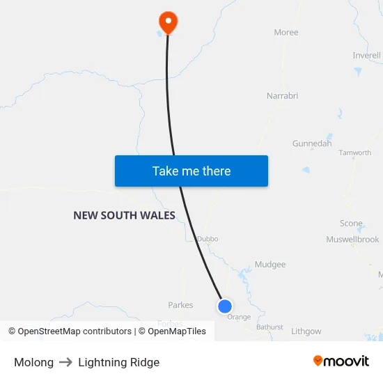Molong to Lightning Ridge map