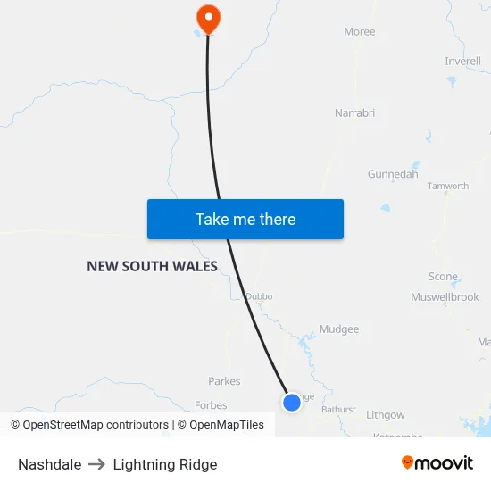 Nashdale to Lightning Ridge map