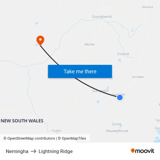 Nemingha to Lightning Ridge map