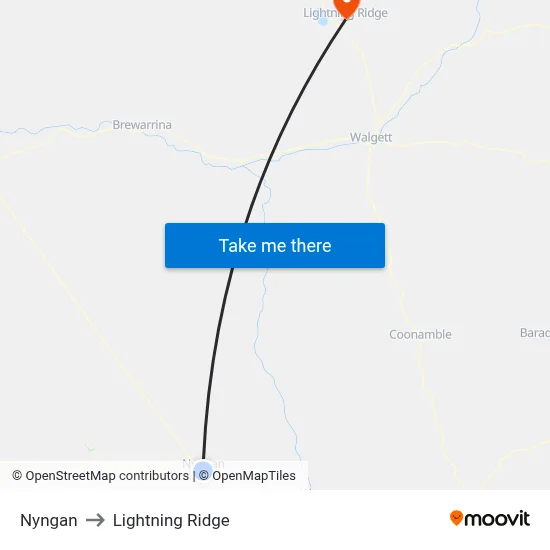 Nyngan to Lightning Ridge map