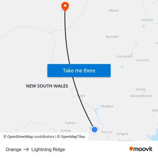 Orange to Lightning Ridge map