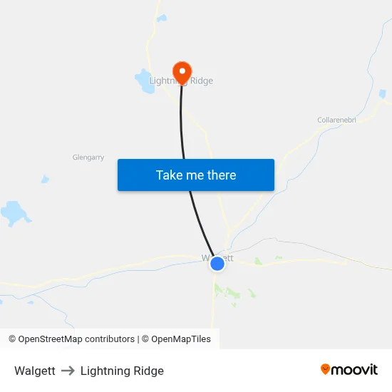 Walgett to Lightning Ridge map