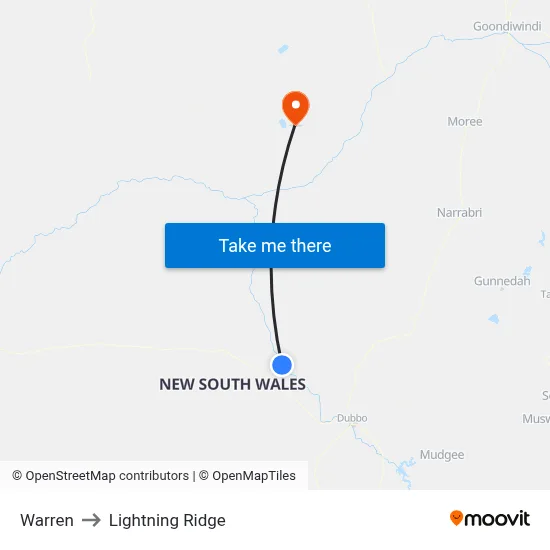 Warren to Lightning Ridge map