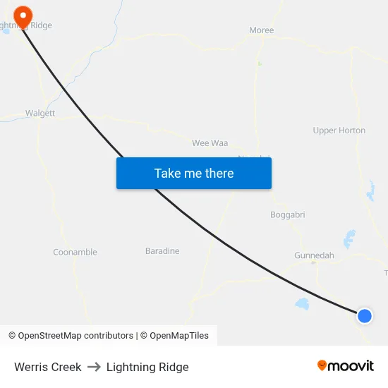 Werris Creek to Lightning Ridge map