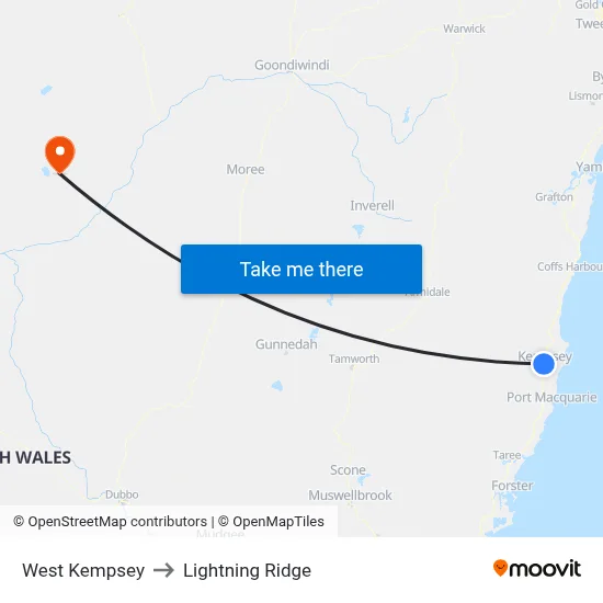 West Kempsey to Lightning Ridge map