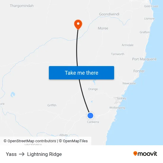 Yass to Lightning Ridge map