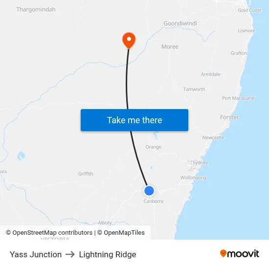 Yass Junction to Lightning Ridge map