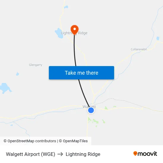 Walgett Airport (WGE) to Lightning Ridge map