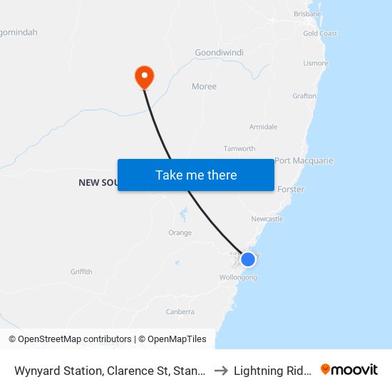 Wynyard Station, Clarence St, Stand R to Lightning Ridge map