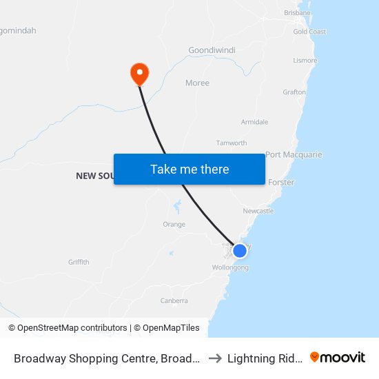 Broadway Shopping Centre, Broadway to Lightning Ridge map