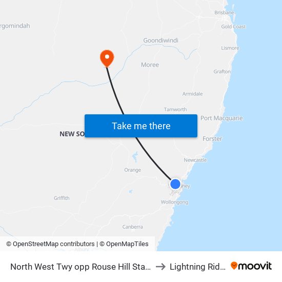 North West Twy opp Rouse Hill Station to Lightning Ridge map