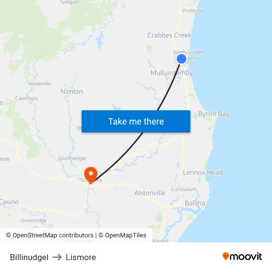 Billinudgel to Lismore map