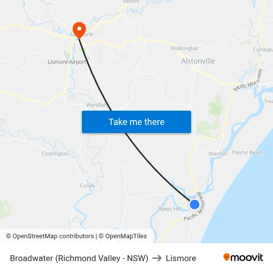 Broadwater (Richmond Valley - NSW) to Lismore map