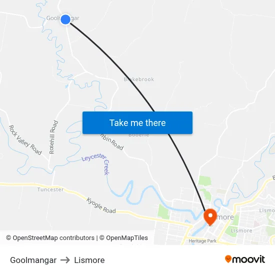 Goolmangar to Lismore map