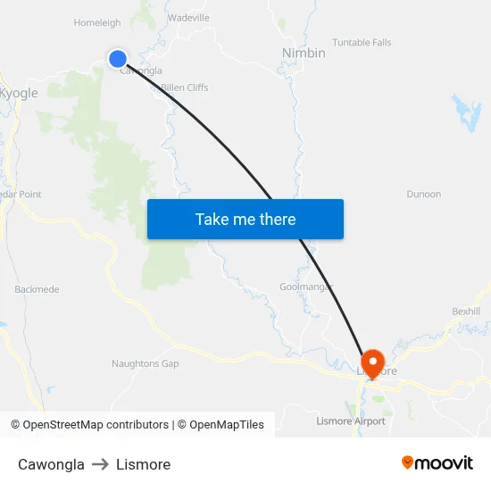 Cawongla to Lismore map