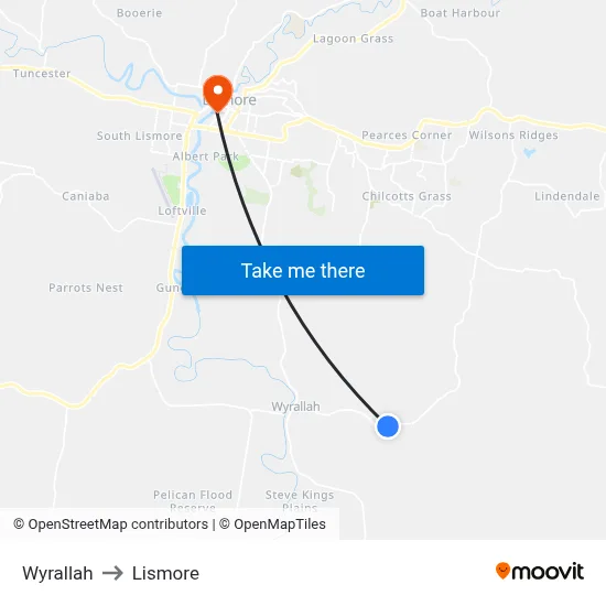 Wyrallah to Lismore map